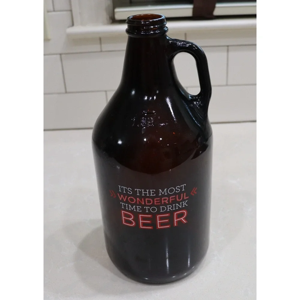 Amber Glass Beer Growler 64oz 1.89L Most Wonderful Time to Drink Beer USA Made